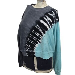 Electric & Rose Sweatshirt Womens S Tie Dye Diagonal Split Grey Teal Cropped USA